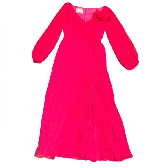 🔥VTG ICONIC Hollywood designer WILLIAM TRAVILLA fuchsia long sleeve chiffon gown - Picture 1 of 11